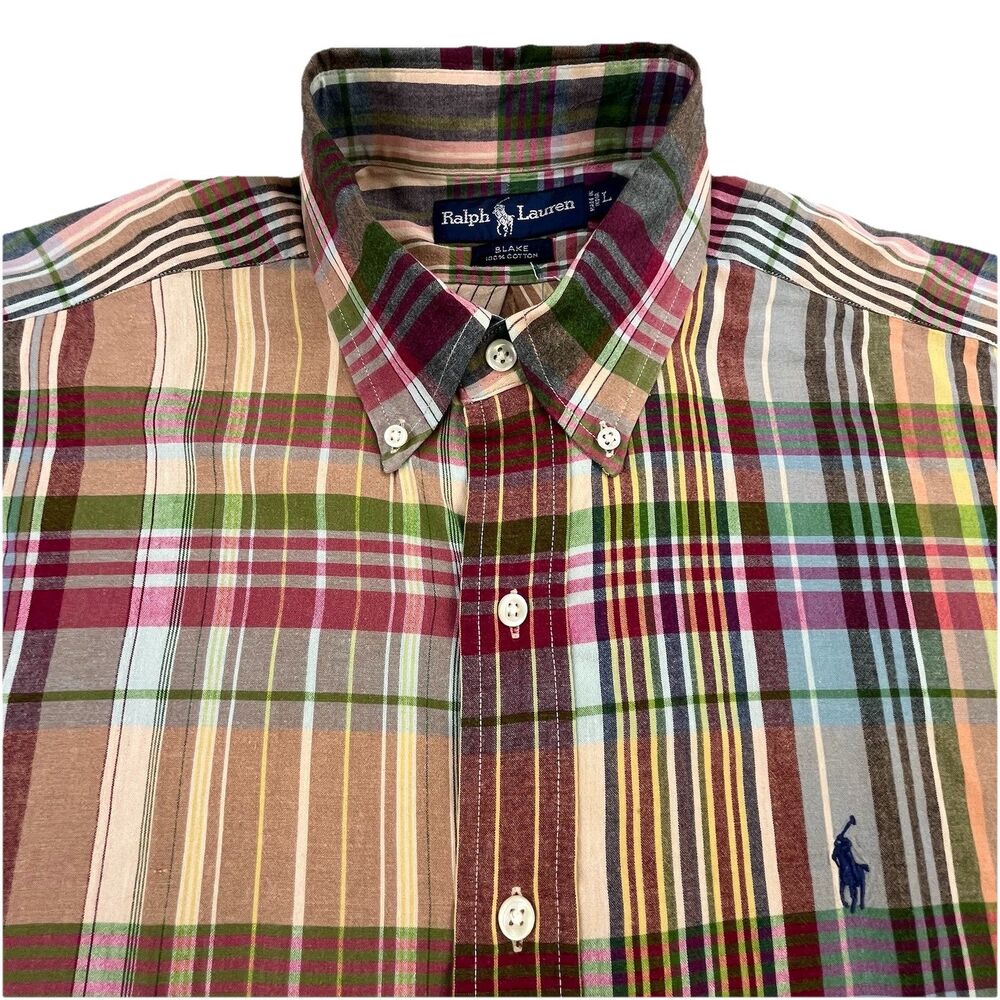 Vintage Polo Ralph Lauren Shirt Men’s L Plaid Blake Cotton Designer Oxford OCBD